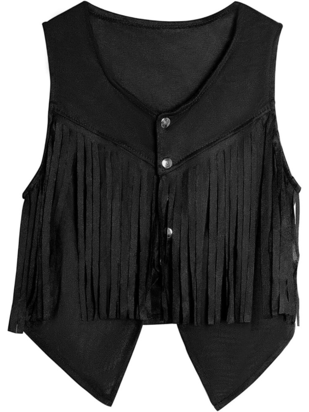 Women's Black Suede Tassel Vest 70s Hippie Sleeveless Rivets Waistcoat Jacket
